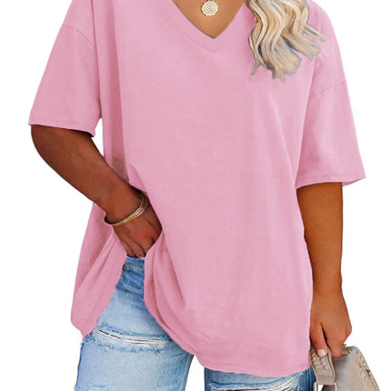 Cato Fashions Online - Women's Plus Size V-Neck Cotton T-Shirts - Summer Half Sleeve Casual Loose Fit Tunic Tops
