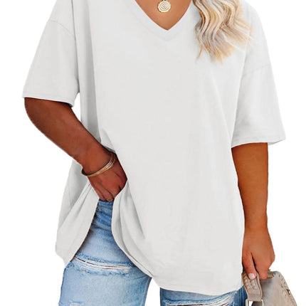 Cato Fashions Online - Women's Plus Size V-Neck Cotton T-Shirts - Summer Half Sleeve Casual Loose Fit Tunic Tops