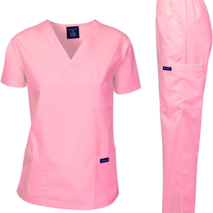 Medical Scrubs Set Unisex - V-Neck Top and Elastic Waist Pants Uniform for Healthcare Workers