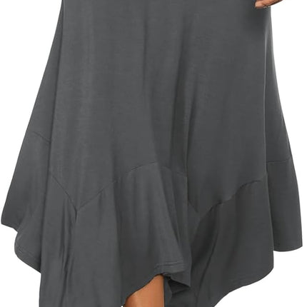 Women's Flowy Handkerchief Hemline Midi Skirt - Elastic Waist Asymmetrical Hem