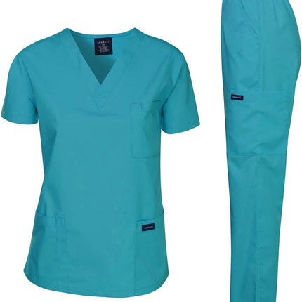 Medical Scrubs Set Unisex - V-Neck Top and Elastic Waist Pants Uniform for Healthcare Workers