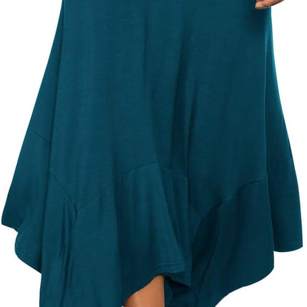 Women's Flowy Handkerchief Hemline Midi Skirt - Elastic Waist Asymmetrical Hem