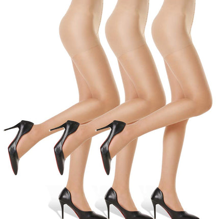 Women's 20D Sheer Control Top Pantyhose - 3 Pack Ultra Thin Tights with Reinforced Toes