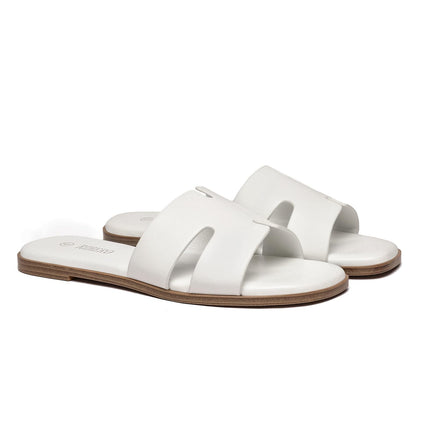 Women's Dressy Flat Sandals - Comfortable Slip On Leather Slide Sandals