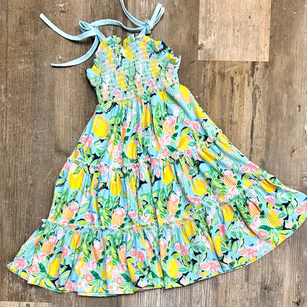 Lemons on Aqua Ribbed Midi Maxi