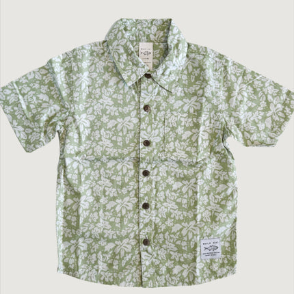 Green Hibiscus Kids Aloha Shirt