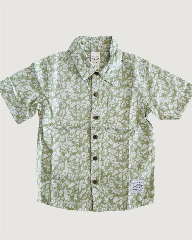 Green Hibiscus Kids Aloha Shirt