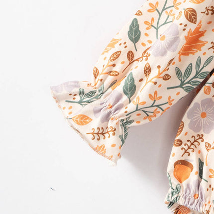 2025 NEW Green Pocket Floral Print Ruffle Baby Girl Romper