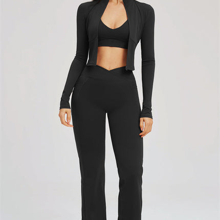 The Sizzle Zip Jacket Sports Bra Flared Leggings 3-Piece Set