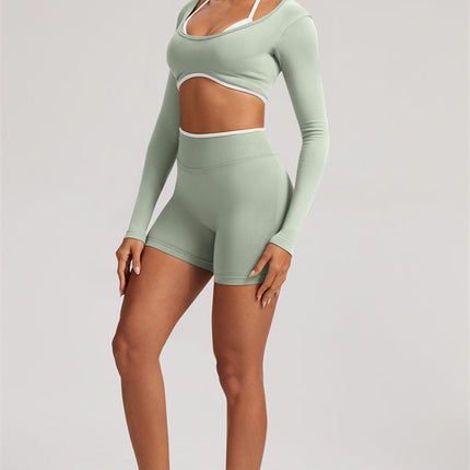 The Elevate Long Sleeve Crop top Shorts 2-Piece Set