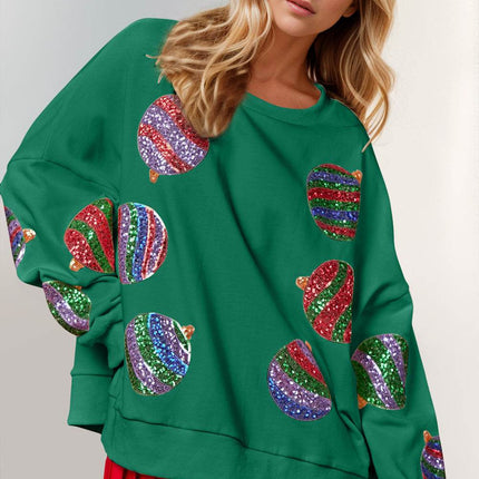 Double Take Christmas Element Sequin Round Neck Long Sleeve Women Sweatshirt
