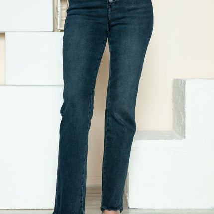 Judy Blue Full Size Button Fly Hem Destroy Straight Jeans