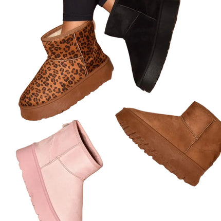 Thermal Furry Leopard Platform Booties