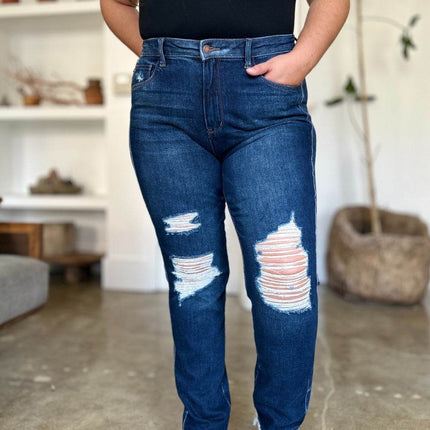 Judy Blue Full Size High Waist Rigid Magic Heavy Destroy Straight Women Jeans
