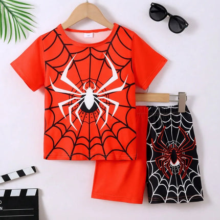 Children's Spider Round Neck Short Sleeve T-Shirt and Pants Set