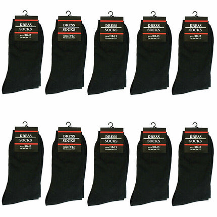 3-12 Pairs Mens Solid Black Cotton Casual Formal Classic Dress Socks Size 10-13