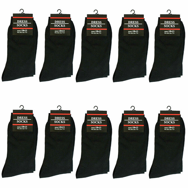 3-12 Pairs Mens Solid Black Cotton Casual Formal Classic Dress Socks Size 10-13