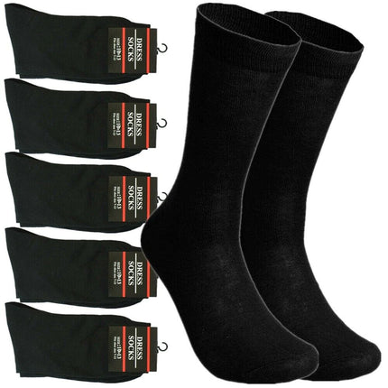 3-12 Pairs Mens Solid Black Cotton Casual Formal Classic Dress Socks Size 10-13