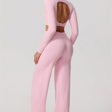 The Nestle Long Sleeve Crop Top Straight Leg Pants 2-Piece Set