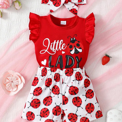 Children's Headband, Round Neck Ruffle Sleeve Top and Pants Set