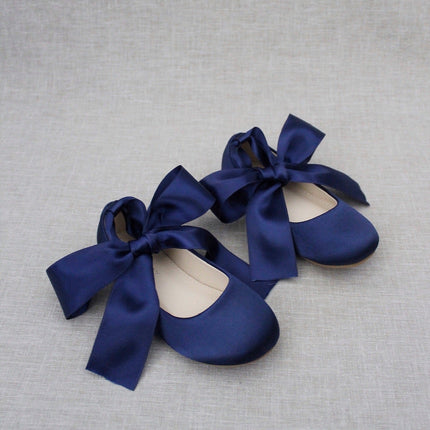 Satin Ballet Flats with Ankle Tie or Ballerina Lace Up