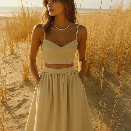 Sand Linen Cropped Top and Matching Skirt