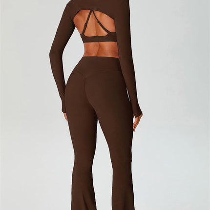 The Ember Sports Bra Crop Top Flared Leggings 3-Piece Set