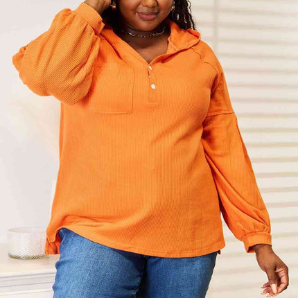 Basic Bae Side Slit Buttoned Waffle Knit Women Hoodie