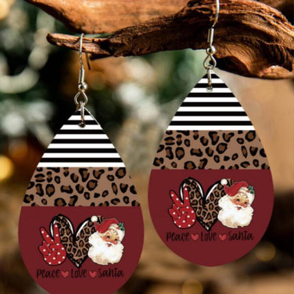 Leopard Santa Claus Teardrop-Shaped Drop Earrings