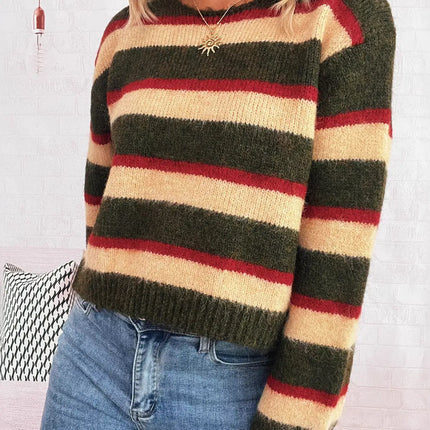 Striped Round Neck Long Sleeve Sweater