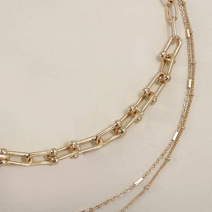 MULTI LAYER BEADED SATELLITE U LINK CHAIN NECKLACE | 25N809
