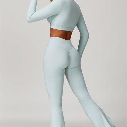 The Lavish Long Sleeve Cut-out Crop Top Flared Leggings 2-Piece Set