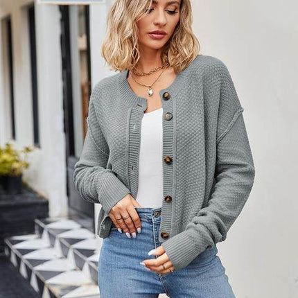 Button Down Exposed Seam Women Cardigan