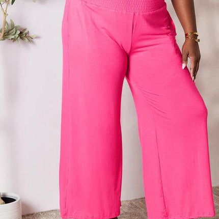 Basic Bae Full Size Smocked Wide Waistband Wide Leg Women Pants