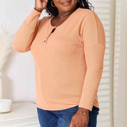 Basic Bae Half Button Long Sleeve Women Top
