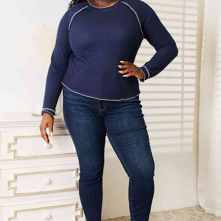 Basic Bae Long Raglan Sleeve Round Neck Women Top