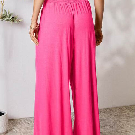 Basic Bae Full Size Smocked Wide Waistband Wide Leg Women Pants