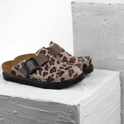 Zoe by LEON- Women’s Leather Platform Clog- Adjustable Buckle with Cork-style Footbed