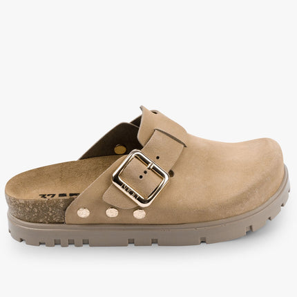 Andora II by LEON- Women’s Leather Platform Clog- Adjustable Buckle & Cork-Style Slide