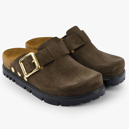Andora II by LEON- Women’s Leather Platform Clog- Adjustable Buckle & Cork-Style Slide