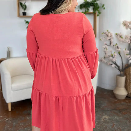 Garden Naked Women's Casual Dress Babydoll Tiered Dress with Pockets Long Sleeve Ruffle Hem Soft Cotton Blend Loose Fit