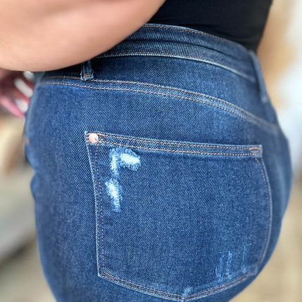 Judy Blue Full Size High Waist Rigid Magic Heavy Destroy Straight Women Jeans