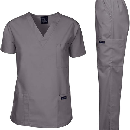 Medical Scrubs Set Unisex - V-Neck Top and Elastic Waist Pants Uniform for Healthcare Workers