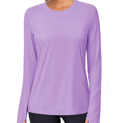 Women's UPF 80+ Long Sleeve Rash Guard - Quick Dry Athletic Shirt with Thumb Holes