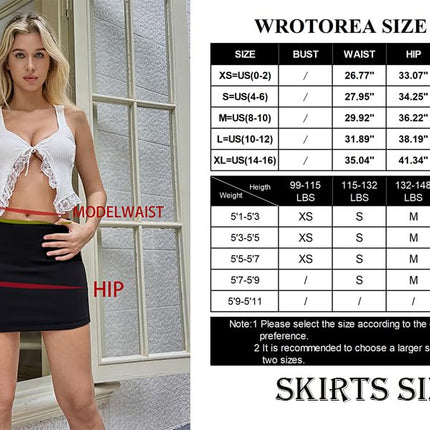 Wrotorea Women's White Mini Skirt Sex Mid-Waist Stretch Fitted Bodycon Short Mini Skirts