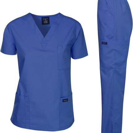 Medical Scrubs Set Unisex - V-Neck Top and Elastic Waist Pants Uniform for Healthcare Workers
