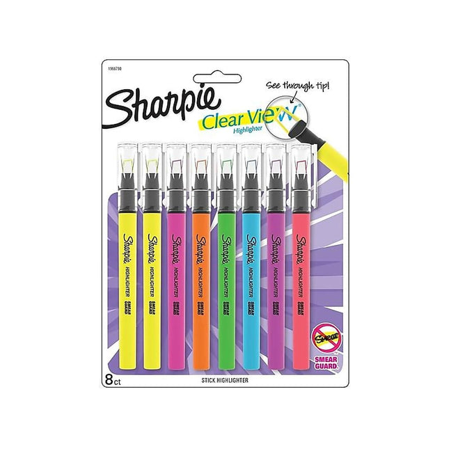 Sharpie Clear View Highlighters 8 Pack - Chisel Tip Assorted Fluorescent Colors School Office