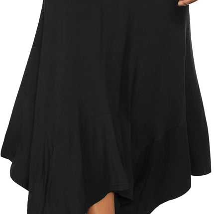 Women's Flowy Handkerchief Hemline Midi Skirt - Elastic Waist Asymmetrical Hem