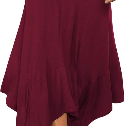 Women's Flowy Handkerchief Hemline Midi Skirt - Elastic Waist Asymmetrical Hem