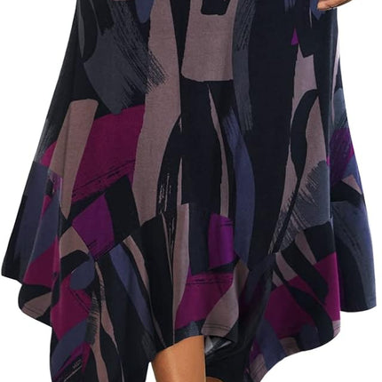 Women's Flowy Handkerchief Hemline Midi Skirt - Elastic Waist Asymmetrical Hem